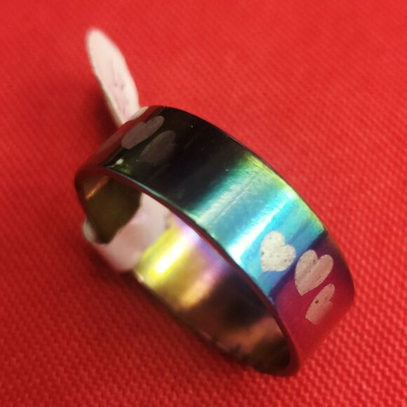 Stainless Steel Multi Color Hearts Ring Size 21 Unisex - Picture 10 of 11